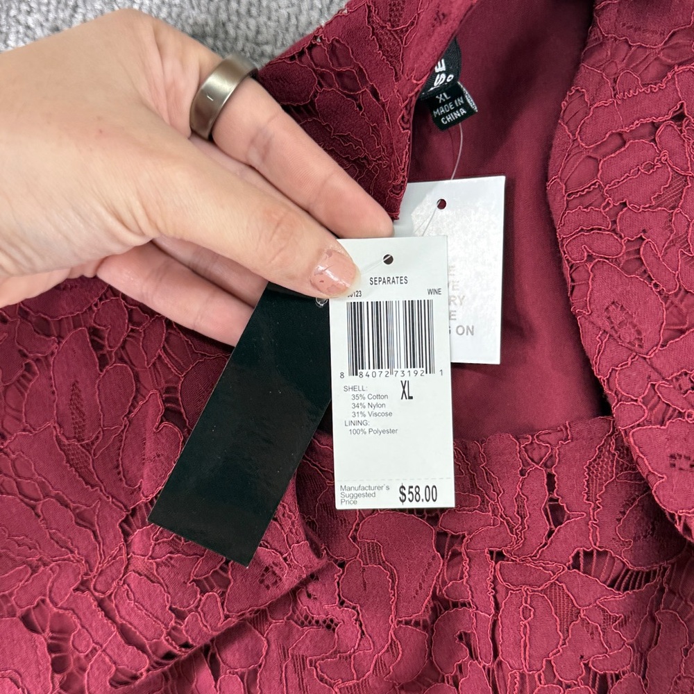 NWT Premise Studio Sleeveless Burgundy Lace Blouse Shirt Womens XL Business Work - Picture 5 of 7